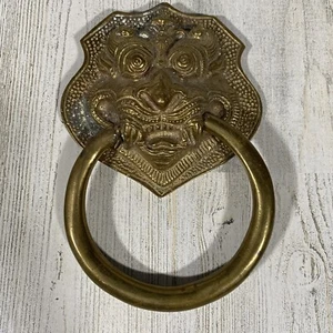 Antique Handmade Brass Dragon Face Door Knocker Vintage MCM - Picture 1 of 4