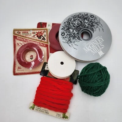 Vintage lot of ribbon & yarn gift wrap present Christmas Holiday foil velvet - Image 1 of 4