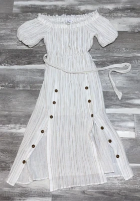 Vernacular Striped Short Sleeve White Button Front Dress sz Small - Image 1 of 4