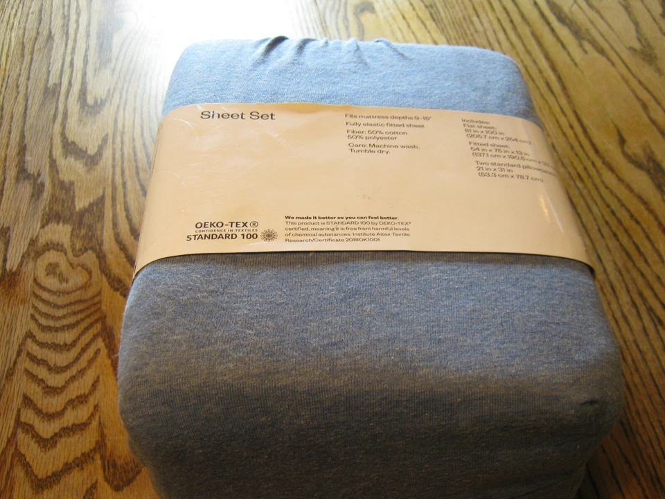 Room Essentials Sheet Set OEKO-TEX Standard 100  Blue Heather Full New - Image 1 of 4