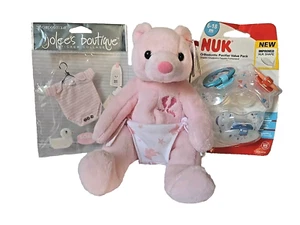Babyparty Geschenkset Mädchen Rosa. Neu NUK SCHNULLER, BEANIE BABY & JOLEE AUFKLEBER - Bild 1 von 9