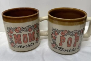 Tazas de cerámica de gres de recuerdo vintage de flores de naranjo de Florida para mamá y papá de Florida - Imagen 1 de 9