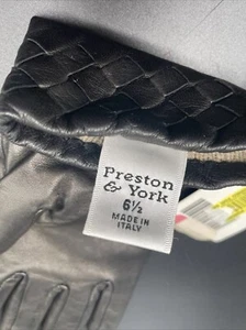 Preston & York Italy 100% Real Leather Women’s Gloves Black Wool Cuff Size 6.5 - Picture 1 of 6