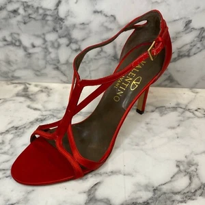 VALENTINO Garavani Vintage Red Satin T-Strap Open Toe Pumps - IT 38, US 8 - Picture 1 of 12