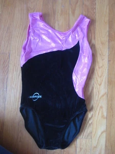Obersee Turnanzug Metallic Rosa Schwarz Samt Kind Große L Tanz Mädchen - Bild 1 von 2