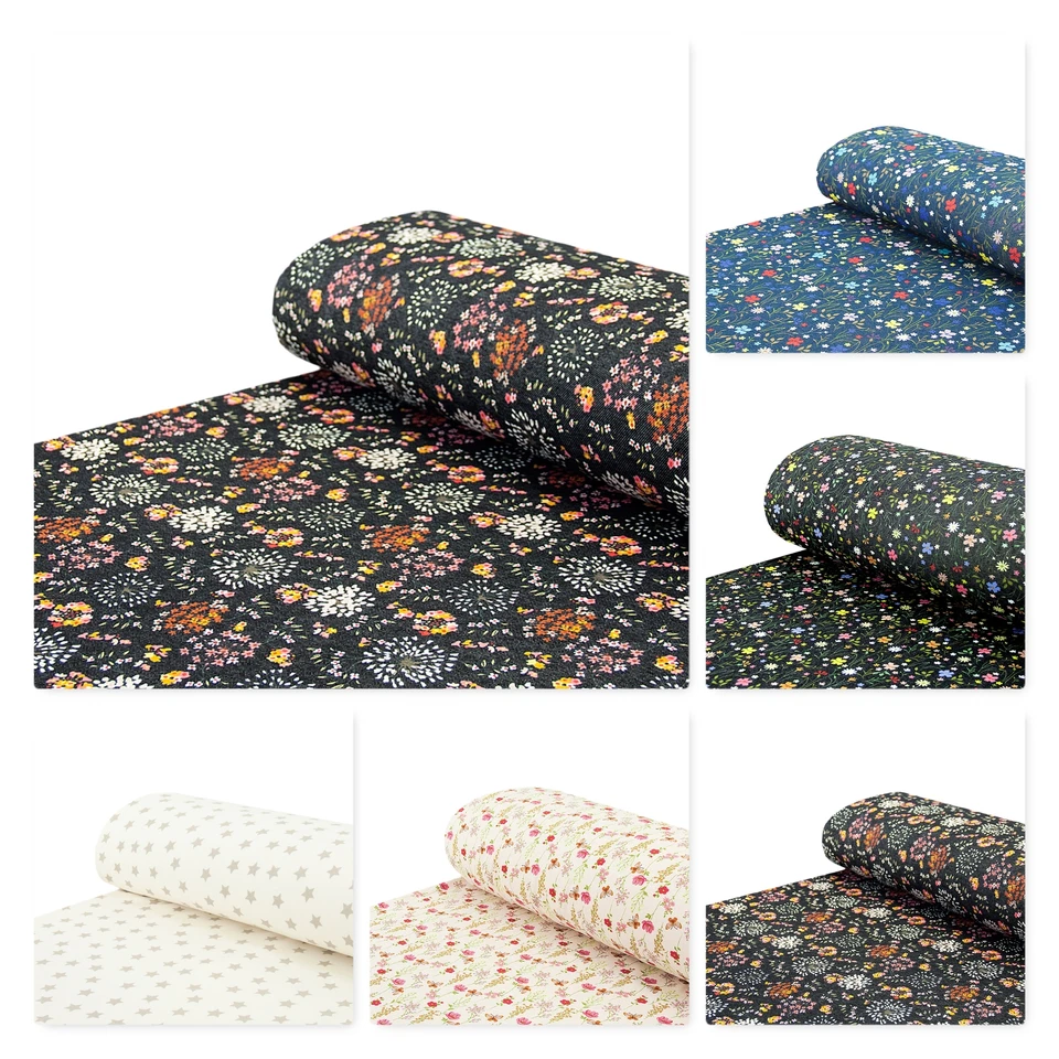 Baumwoll - Sweat Stoff Alpenfleece Denim Blumen - Meterware ab 25 x 150 cm - Bild 1 von 1