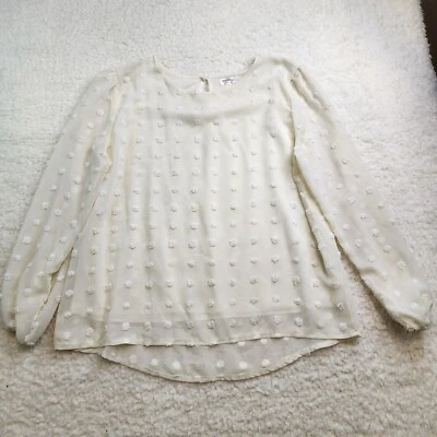 Top Qaral XL bianco canotta trasparente sovrapposizione pom pom pois manica palloncino fata - Immagine 1 di 4