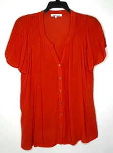 Rose + Olive Orange Swiss Dot Button Down Top Size 1X Chic Lightweight Fun - Picture 1 of 9