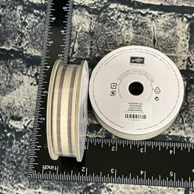 Cinta de algodón a rayas Stampin' Up Blackberry Bliss 138421 5/8" x 10 yardas 2 rollos Foto 1 de 4