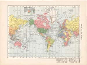 1908 Antique Map * World Map - Imagen 1 de 1