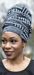 Agyarko Black and White African print Kente Head dress - Picture 1 of 1