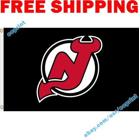 Deluxe New Jersey Devils Logo BLACK Flag Banner 3x5 NHL 2022 Fan Home Decor NEW Cover