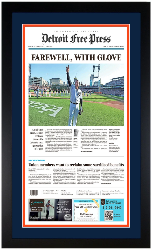 Miguel Cabrera Último Juego en Comerica Park 1 Oct 2023 ¡Impresión Mate y Enmarcada! Foto 1 de 1