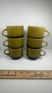 VTG Anchor Hocking Fire King, Set of 6 Ombré Avocado Green Stackable Coffee Mugs - Picture 1 of 20