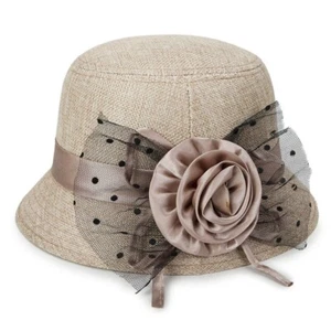 Lady Sunhat Floppy Bucket Hats Flower Cloche Hat Wide Brim Casual Summer Elegant - Picture 1 of 17