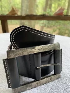 Vintage Y2K schwarzer Leder breiter Gürtel Germany Made klobige Schnalle Damen Gr. M, 32-34 - Bild 1 von 7