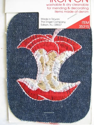 Vintage 1970 Sturdy Iron On Apple Core Patch Blue Jeans Denim Hippie Boho Grunge - Image 1 of 3