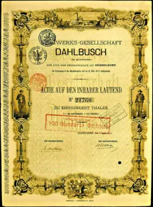 BW-Ges. Dahlbusch Düsseldorf hist. Gründeraktie 1873 Gelsenkirchen Bergbau Zeche - Bild 1 von 2