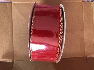 Red Velvet Waterproof Holiday Ribbon Gold Wire Edge 2  3/8 inches wide 20 yds - Image 1 of 3
