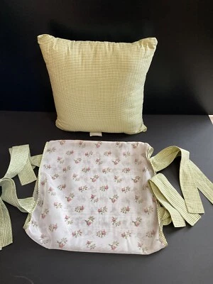 Waverly Country Fair Throw Pillow in Green Gingham Plaid with Cover Pink Roses - Image 1 of 4