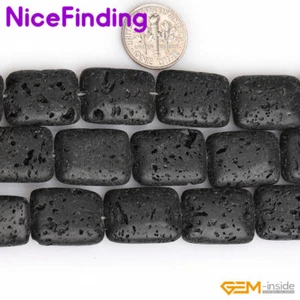 Cuentas de esponja naturales rectangulares negras de roca de lava para hacer joyas filamento de 15" - Imagen 1 de 16