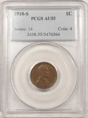 1910-S LINCOLN CENT - PCGS AU-55, LOOKS UNC! - Image 1 of 3