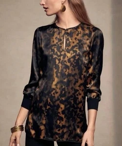Lafayette 148 New York Kelsey 100% Silk Leopard Cheetah Animal Print Blouse Zs M - Picture 1 of 4