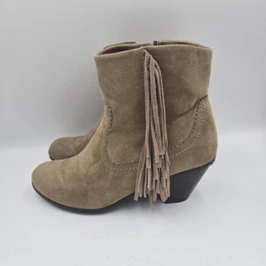 Womens Leather Ankle Booties Size 7 Brown Fringe Tassels Western Cowboy Cowgirl - Picture 1 of 8