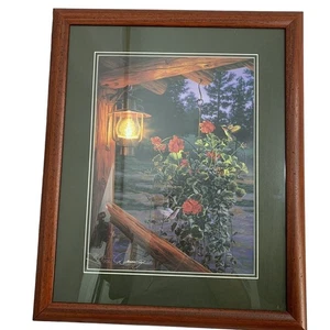 Sweet Attraction Signed Darrell Bush 19x23 Log Cabin Hummingbirds Matt Frame Vtg - Picture 1 of 7