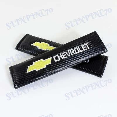 Carbon Look Embroidery Set of Seat Belt Cover Shoulder Pads for Chevy Chevrolet - Image 1 of 4