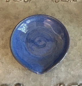 Studio Art Pottery Spoon Rest Trinket Dish Tea Bag Holder Blue  5" - Picture 1 of 4
