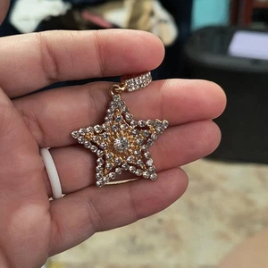 Costume Jewelry Necklace Star Pendant Gold Faux CZ Diamond Charm - Picture 1 of 4