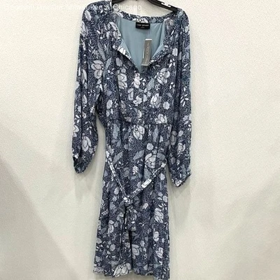 NWT Lane Bryant Womens A-Line Dress Long Sleeve Blue White Flowers Size 16 - Image 1 of 4