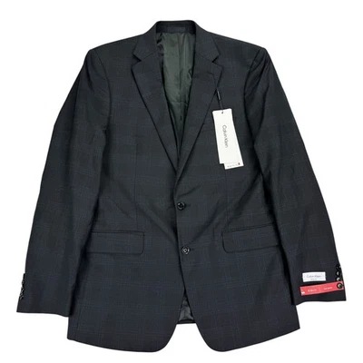 Calvin Klein Para Hombres X Calce Ajustado Mezcla de Lana Elastizado A Cuadros Traje Chaqueta Negro Azul 44L Foto 1 de 4
