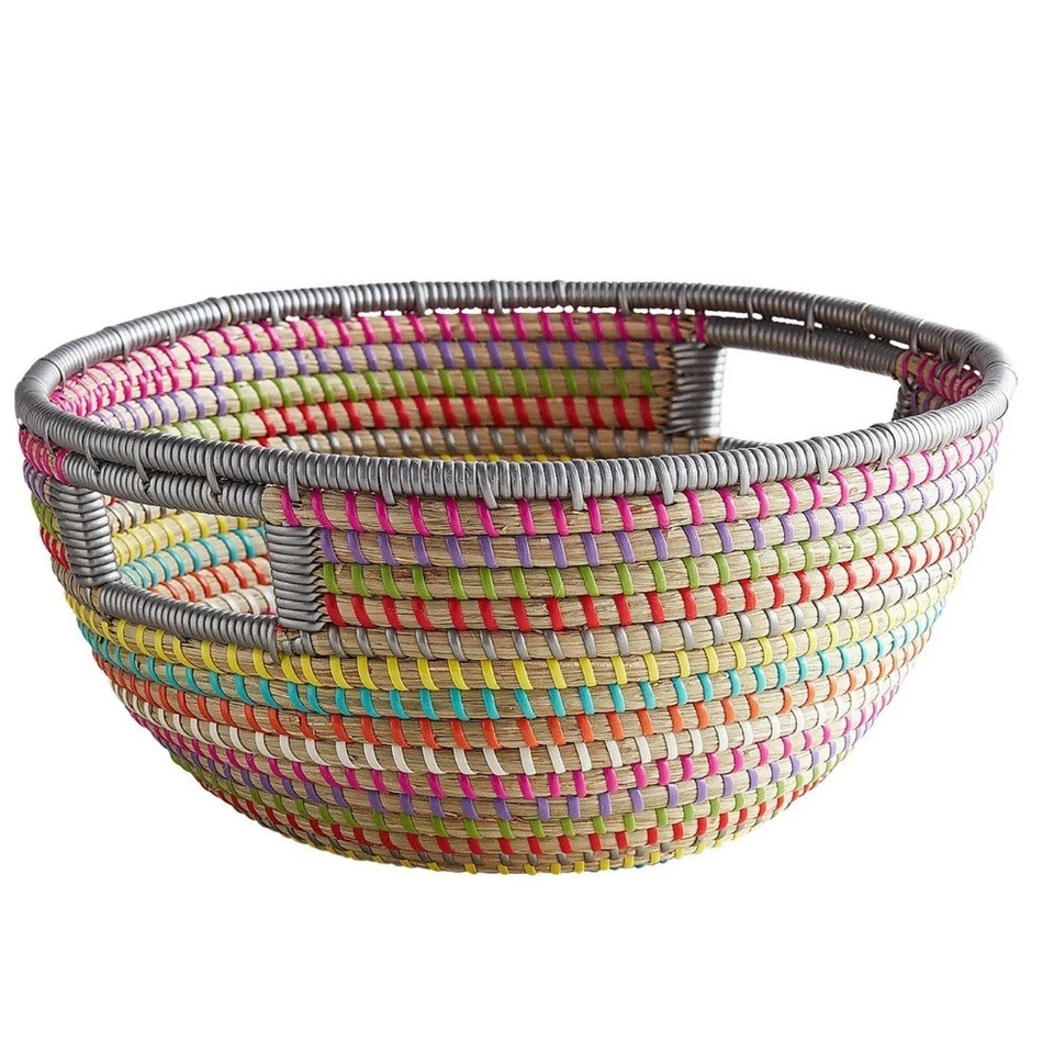 Pier 1 Natura Rainbow Shelf Basket Round Woven Colorful Storage Organization 13" - Image 1 of 4