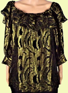MILLY OF NEW YORK size 8 black/gold-metallic silk-blend pullover top DC only - Picture 1 of 12