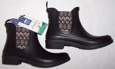 NUEVO CON ETIQUETAS Joules Rutland NEGRO/PIEL DE SERPIENTE PATRÓN INSERCIONES Botas de Lluvia Para Mujer EE. UU. 7 Foto 1 de 4