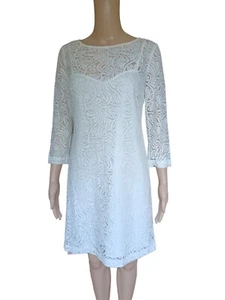 Trina Turk Womens White Lace Dress Knee Length Sheath Boat Neck Size 4 - Picture 1 of 12