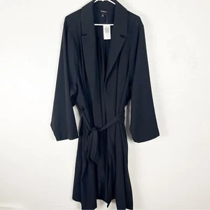 TORRID Black Crepe Drapery Belted Open Front Long Sleeves Side Slits Trench Coat - Picture 1 of 8