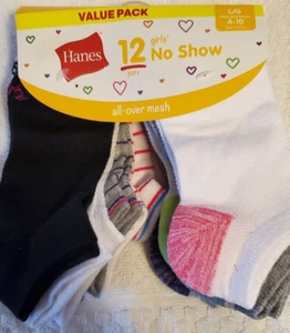 Hanes Girls' all over mesh Size 10pk No Show Socks multi-color L(4-10) - Picture 1 of 2