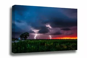 Storm Canvas Wall Art - Lightning Bolts and Firefly on Stormy Night in Oklahoma - Picture 1 of 5