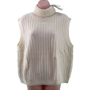 Mango Ribbed Knit Turtleneck Gilet, Wool-Mix, Size XXL, Cream, RRP £32.99 - Picture 1 of 17