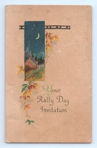 Tarjeta postal de invitación del Día de la Reunión c.1926 Iglesia Metodista Jamestown OH Luna Media Luna - Imagen 1 de 2