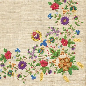 Decoupage Paper Napkins Luncheon Folk Floral Flowers Linen - Pack of 20 - Picture 1 of 7