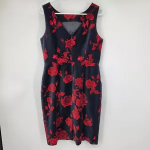 Abito tubino nuovo con etichette Talbots sotto il ginocchio nero e rosso velluto rosa stampa floreale 12Pet - Foto 1 di 10