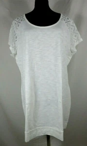 Apropos White Cotton Tunic T Shirt Top Nomadic Traders Lace Back Cap Slvs Large - Picture 1 of 12