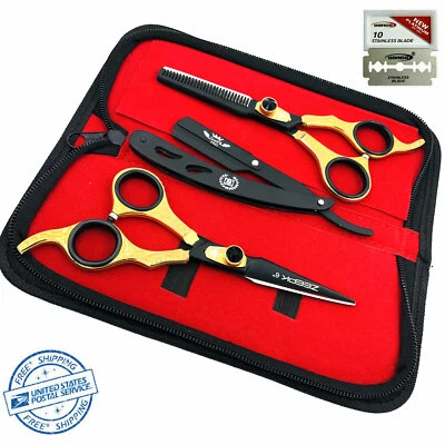 NEW JAPANESE 6" BARBER SALON HAIR CUTTING HAIR STYLING SCISSORS SHEARS SET GOLD - Image 1 of 3
