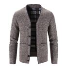 Jacket Sweater Thicken V Neck Medium Stretch Men Button Cardigan Fleece