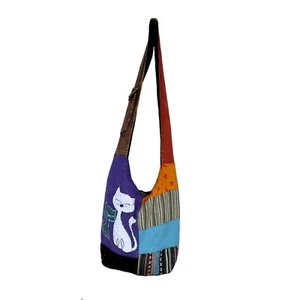 Cat Jogi Hobo Cross Shoulder Bag Cotton Multicolor Handmade Nepal BG20 - Picture 1 of 1