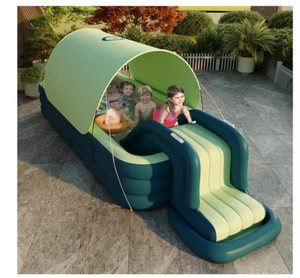 EXTRA LARGE Inflatable Pool with Slide /Canopy/ dust cover 118.11" x118.11"x9.06 - Picture 1 of 7